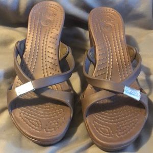 Bronze Crocs heeled sandal